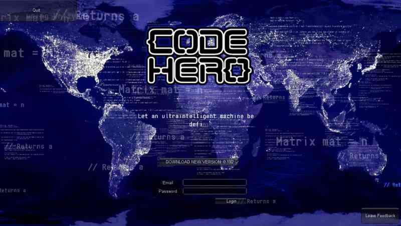 Стартовая страница игры Code Hero