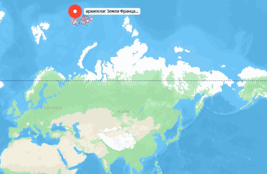 Расположение архипелага Земля Франца-Иосифа на карте мира