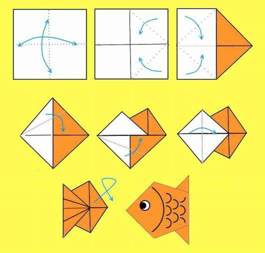 Схема как делать рыбку оригами пошагово